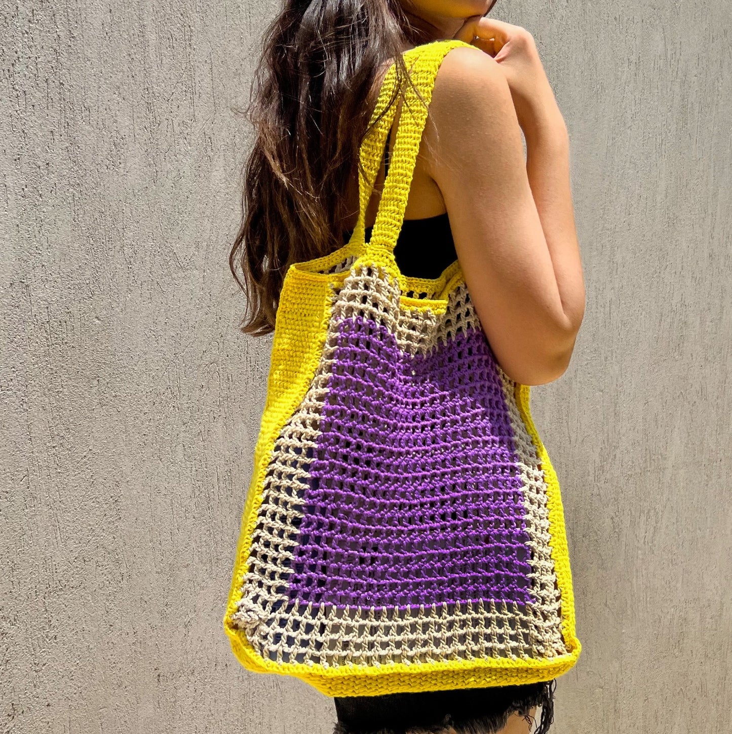 The Knit Tote In Purple And Yellow