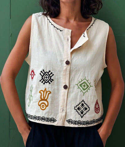 Gilet Le Lézard Boho Blanc Cassé