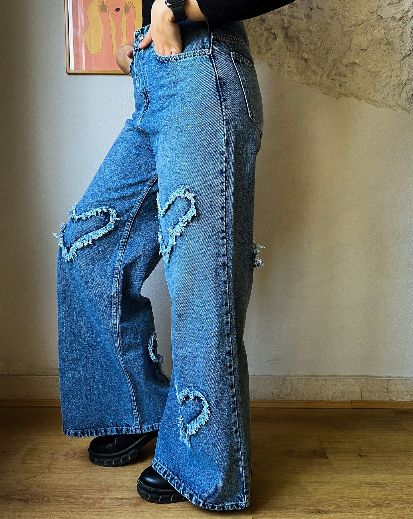 Pantaloni in denim a forma di cuore