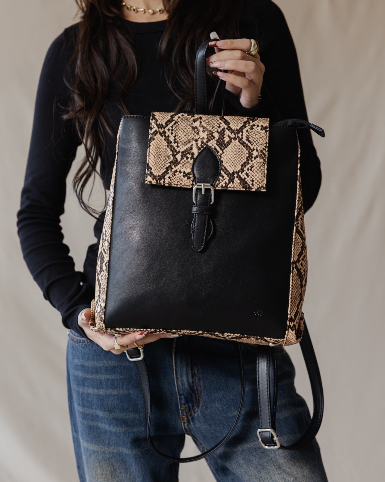 Rectangle SnakeSkin Backpack Brown