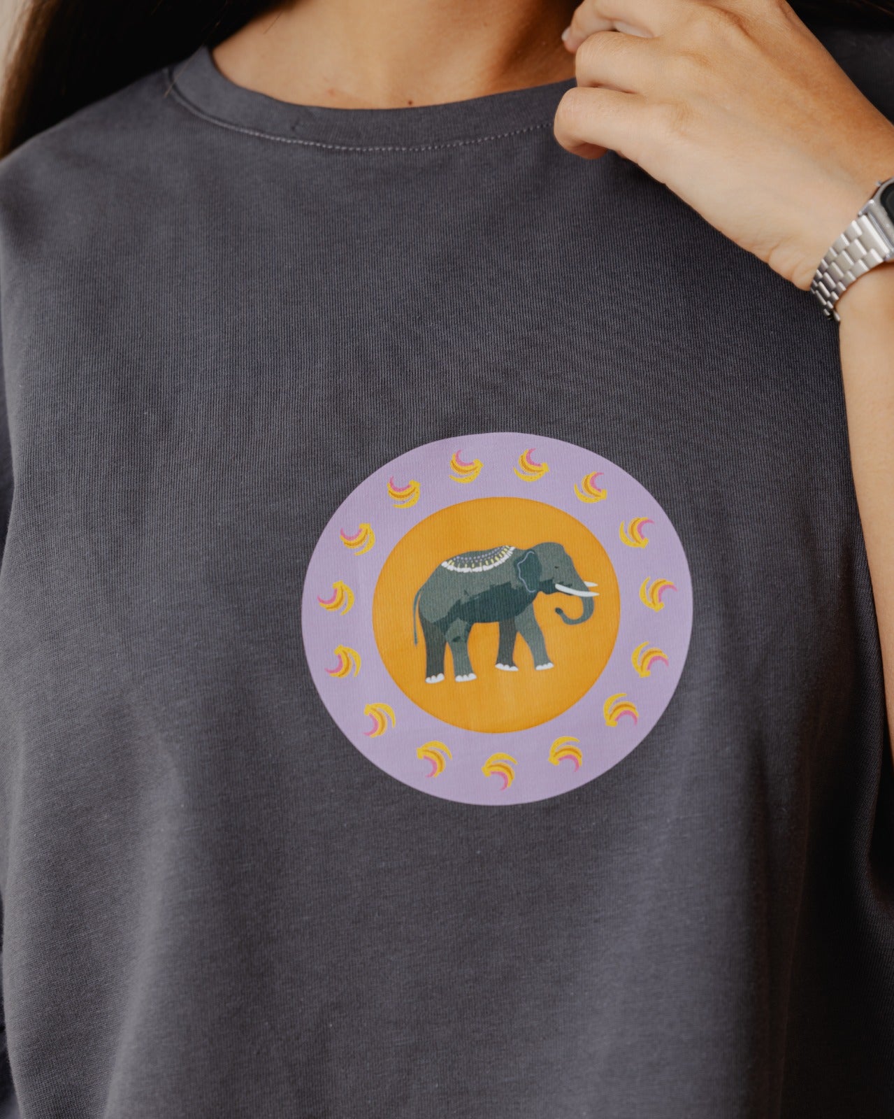 T-shirt court éléphant indien gris anthracite