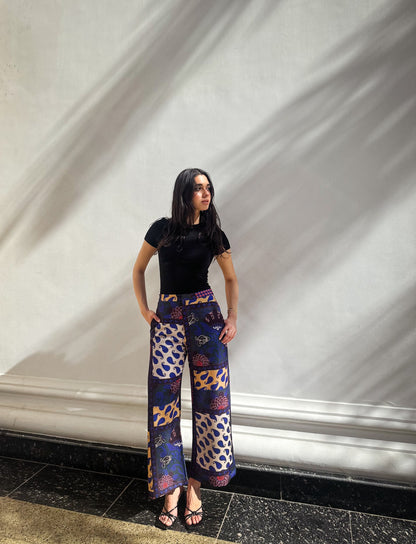 Paisley Patchwork Pants Black X Blue