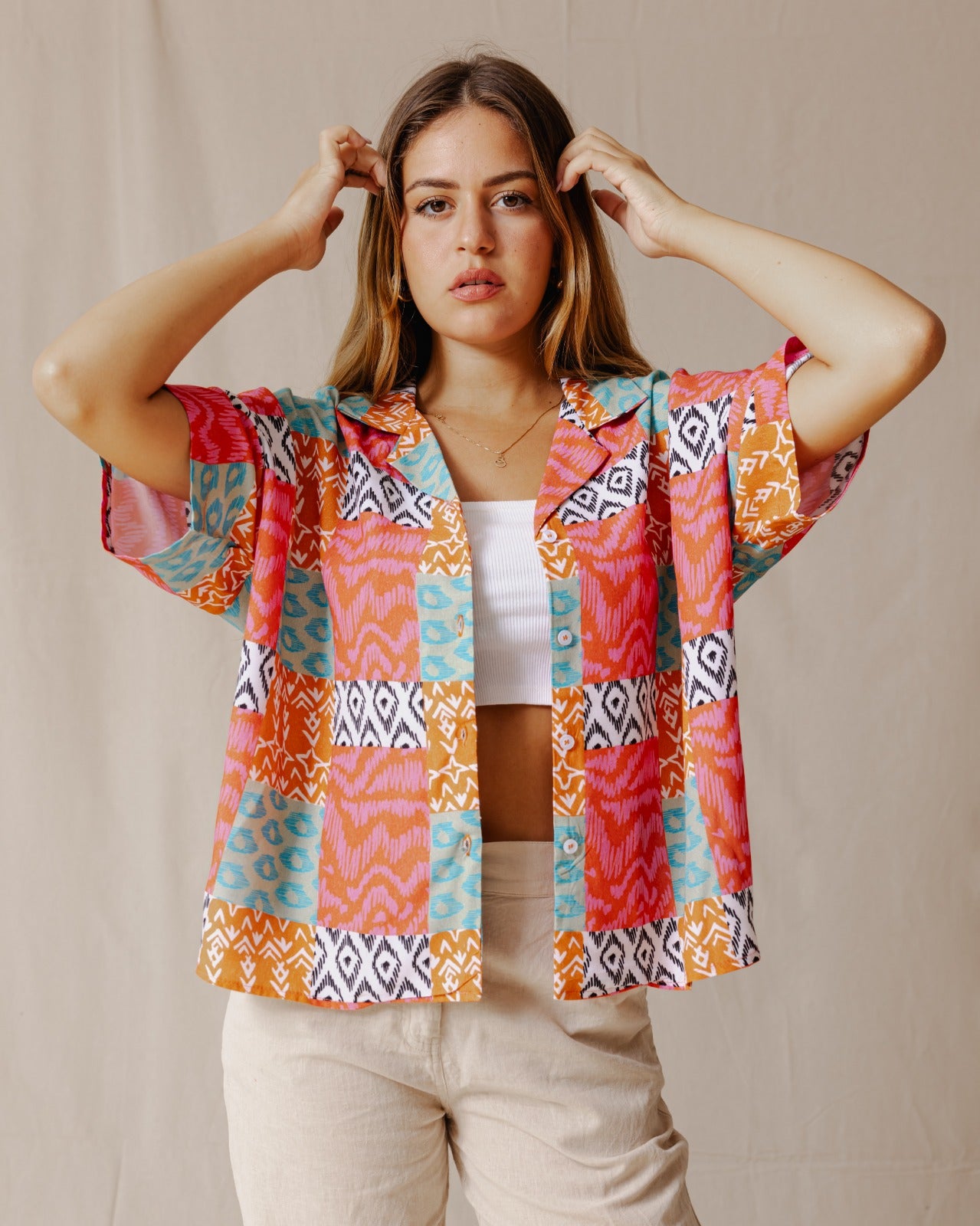 Summer Patchwork Shirt Pink