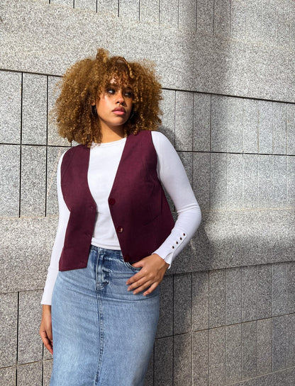 Gilet in cotone con scollo a V Bordeaux