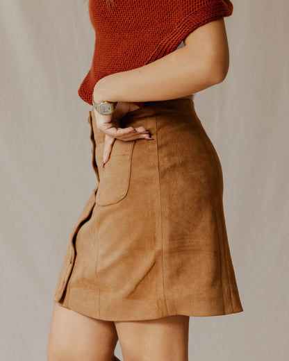 Suede Buttoned Mini Skirt Havane