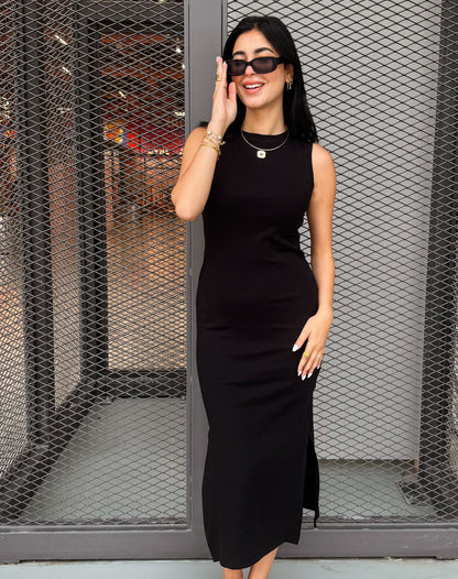 Amelia Ribbed Dress Black