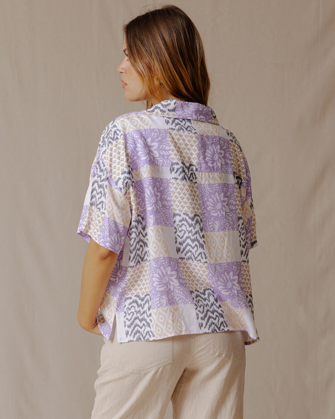 Camicia patchwork estiva viola