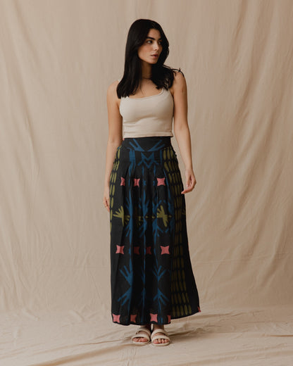 Damascus Cotton Skirt Black And Pastels