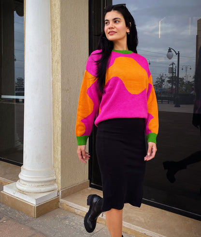 Wave Sweater Orange X Fuschia