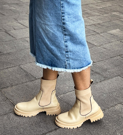 Leder Stiefel Beige