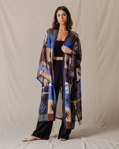 Yukata Kimono In Oliv Und Blau Farben