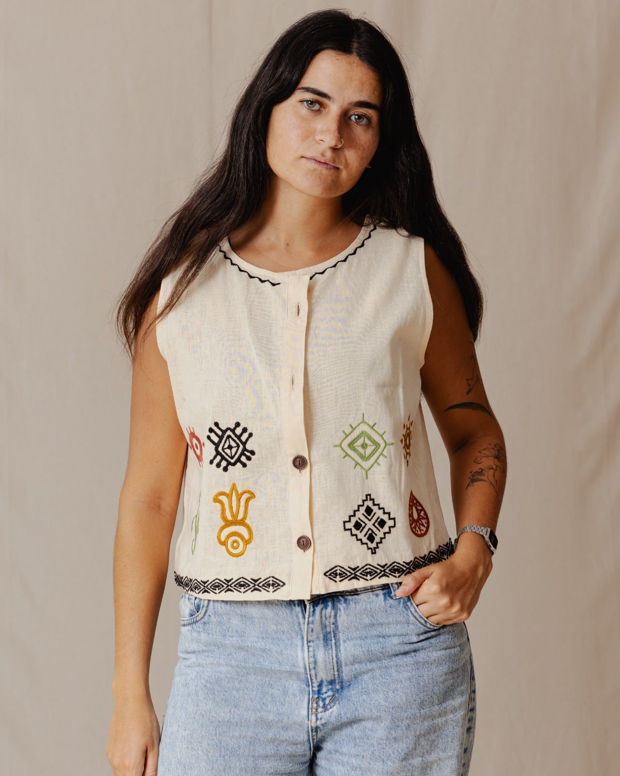 Gilet Le Lézard Boho Blanc Cassé