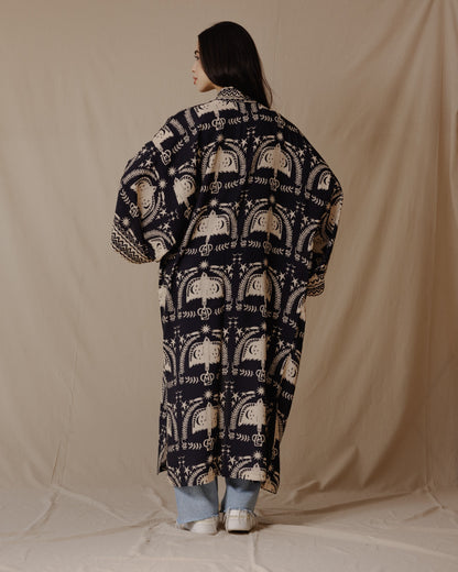 Kimono en coton Boho Birds noir