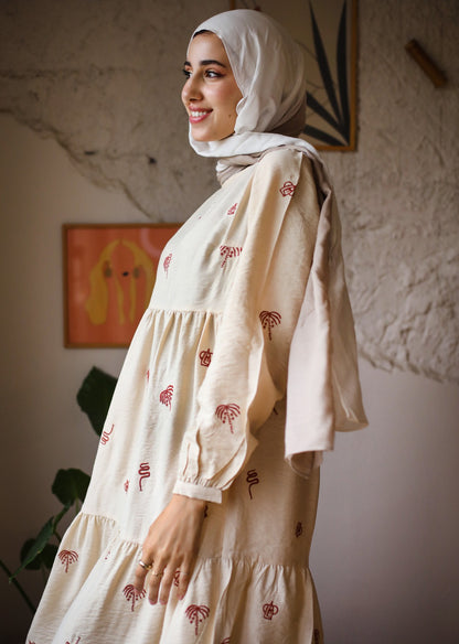 Robe Brodée de Palmier Étoilé Blanc Cassé