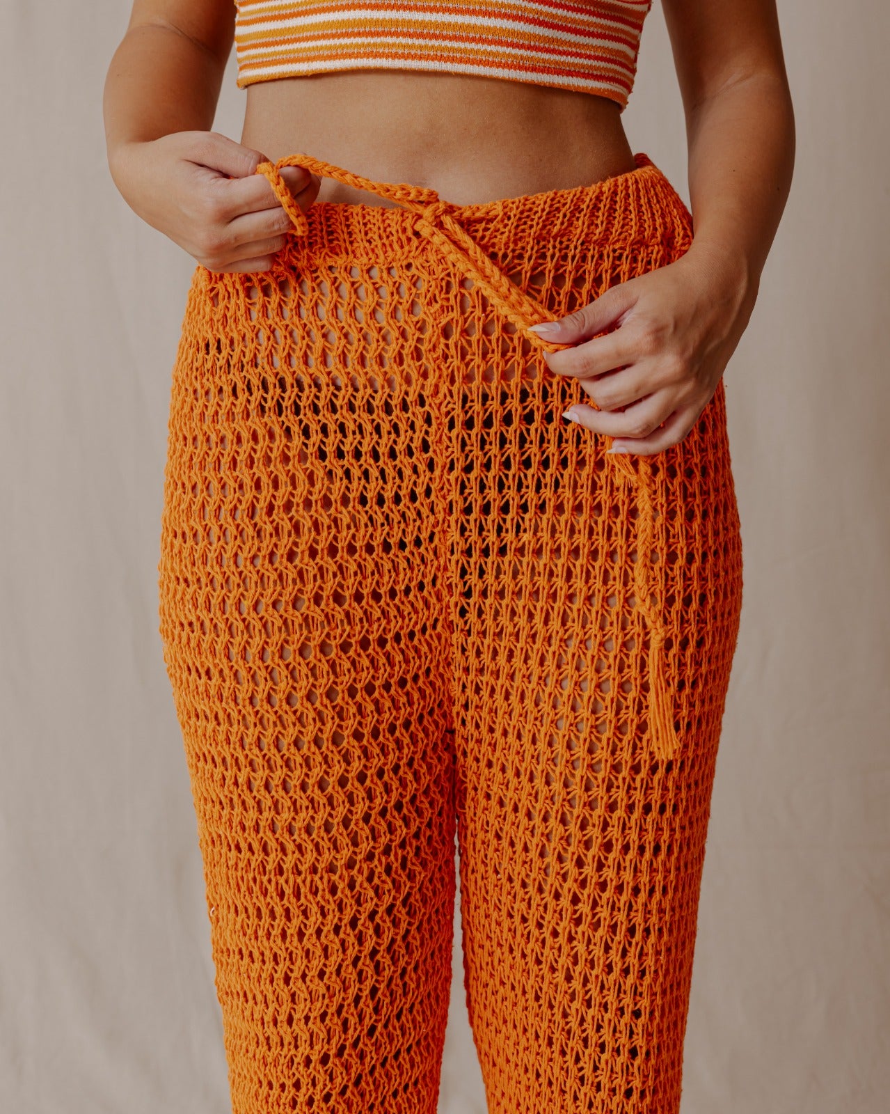 Pantalon en crochet fait main orange