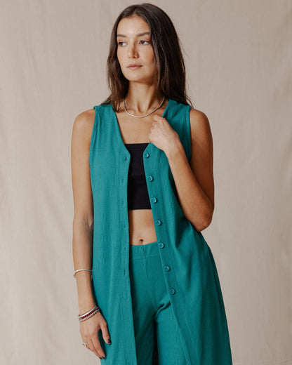 Conjunto sin mangas con botones Teal