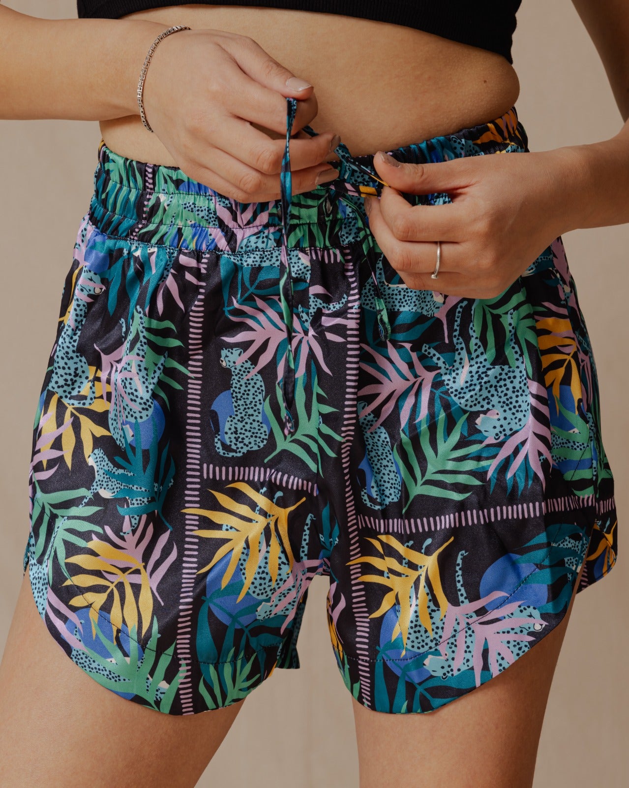 Festive Botanical Shorts Electric Blue X Black