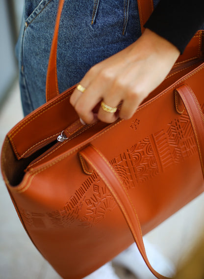 The Mayan Leather Tote Havane