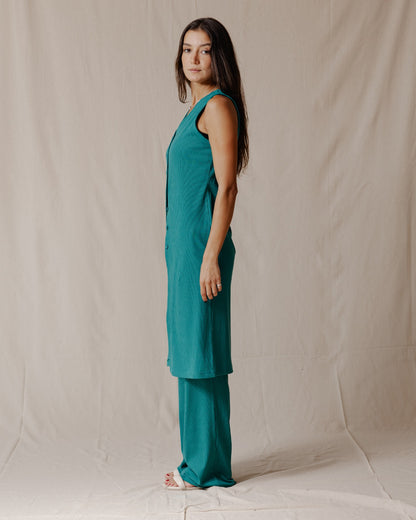 Buttoned Sleeveless Set Teal