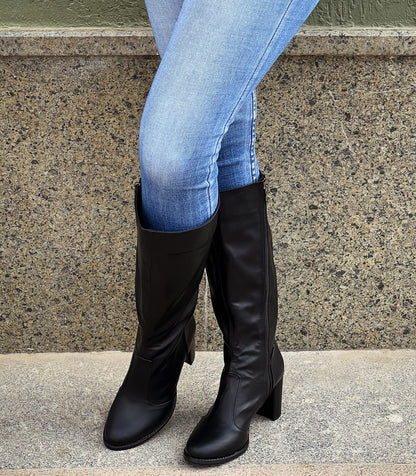 Bottes hautes en cuir noir