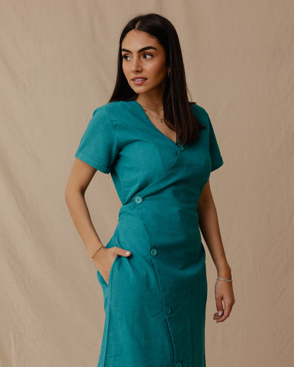 Resort Linen Dress Turquoise