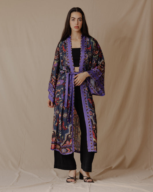 Azadeh Satin Kimono In Teal