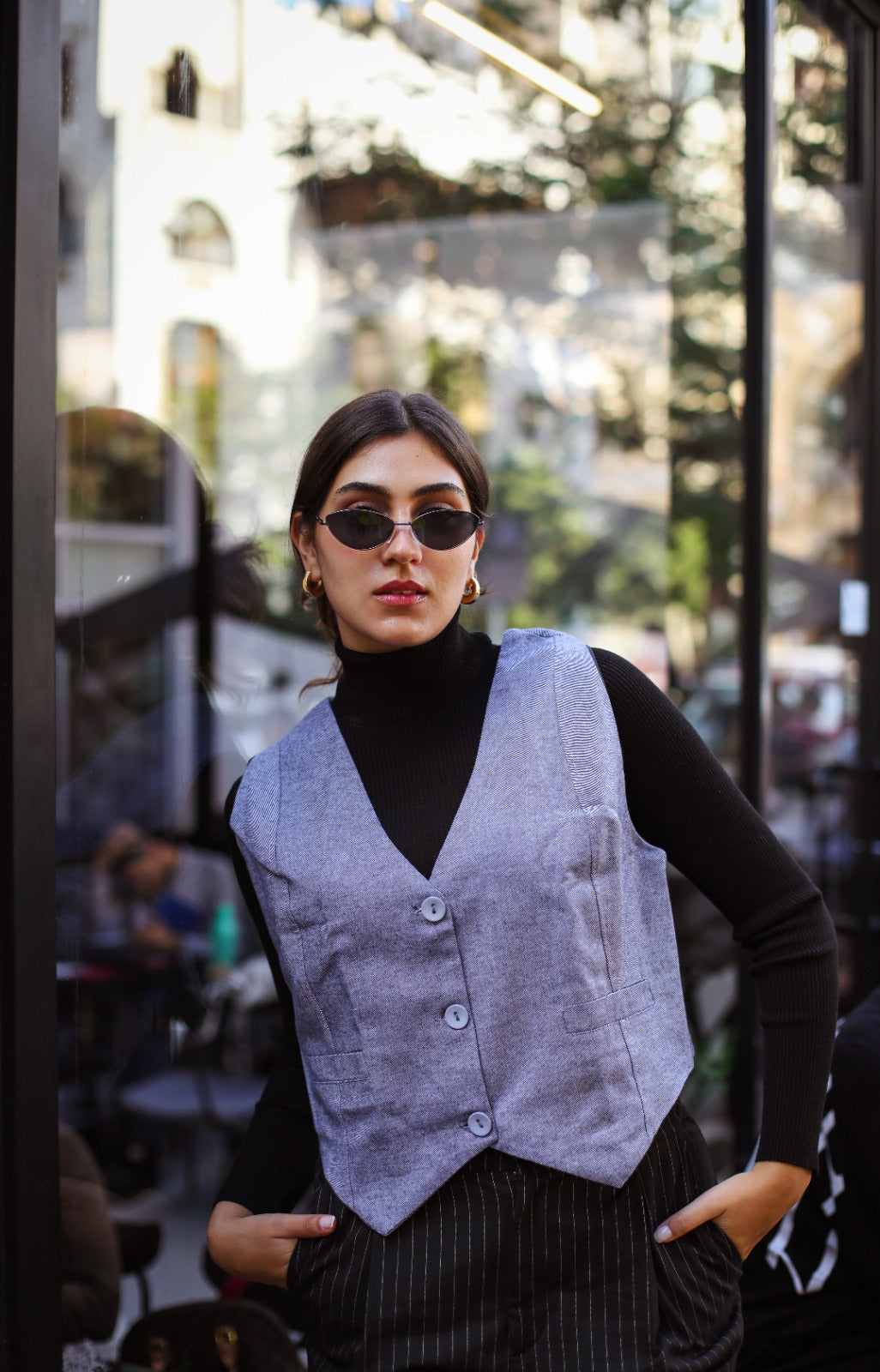 Gilet in cotone con scollo a V Grigio