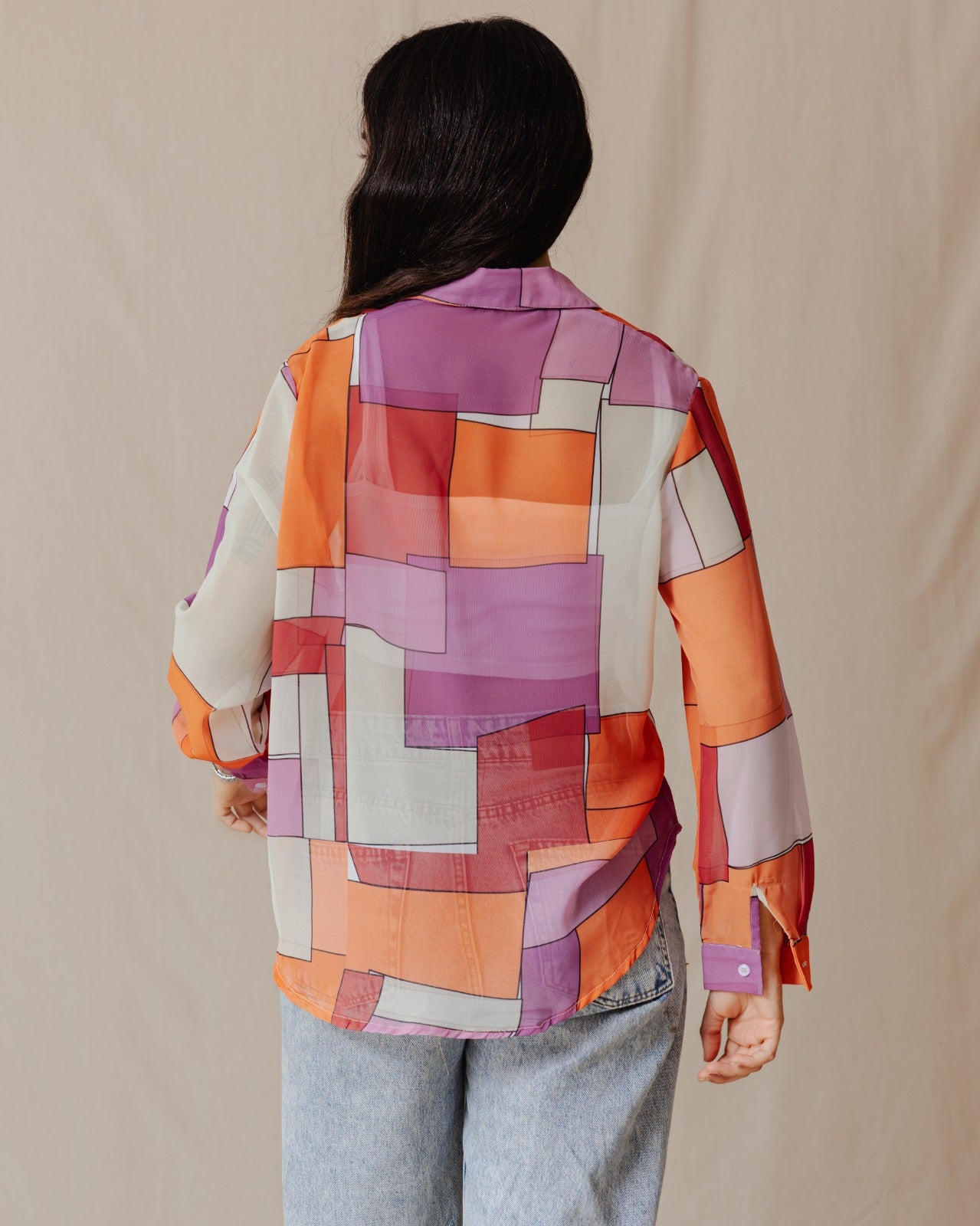 Patchwork Camicia Chiffon Arancione X Viola