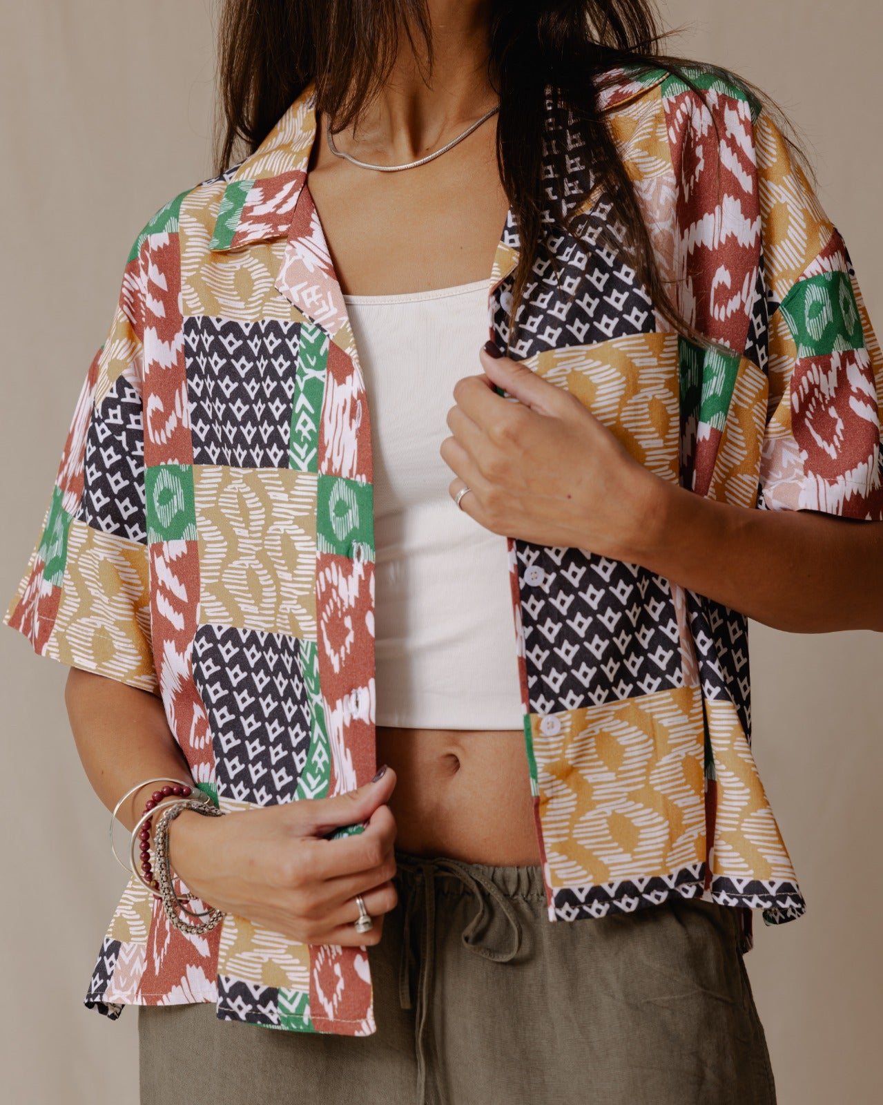 Camisa Patchwork Verão Marrom