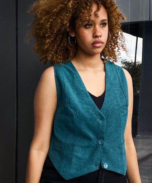 V-Neck Cotton Vest Teal