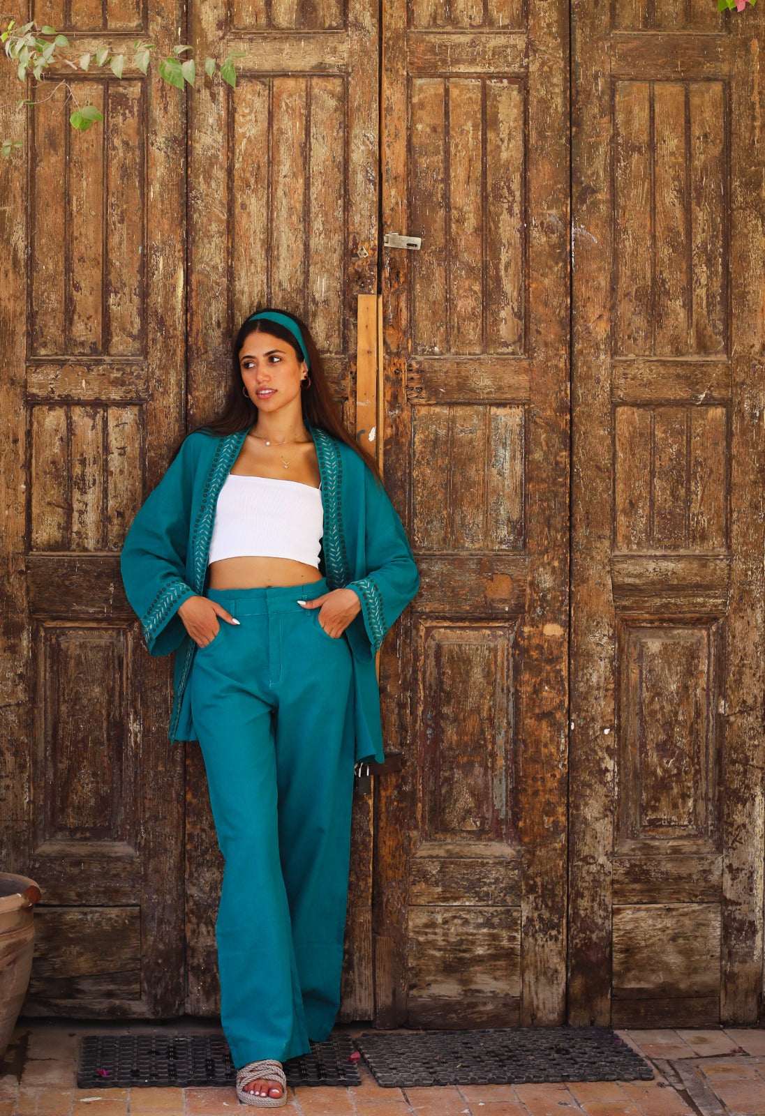 Relaxed Linen Pants Turquoise