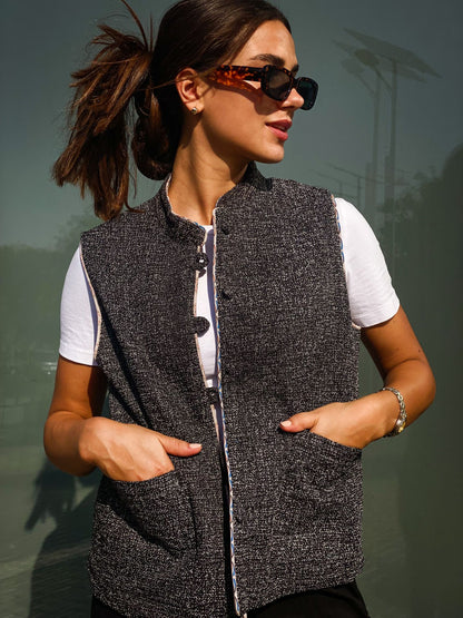 Greta Double Faced Vest Black X Beige