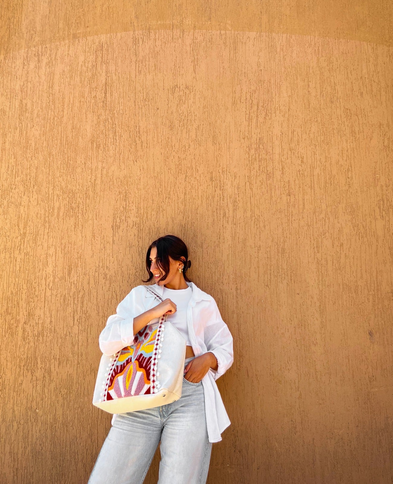 The Pompom Tufted Tote In Red