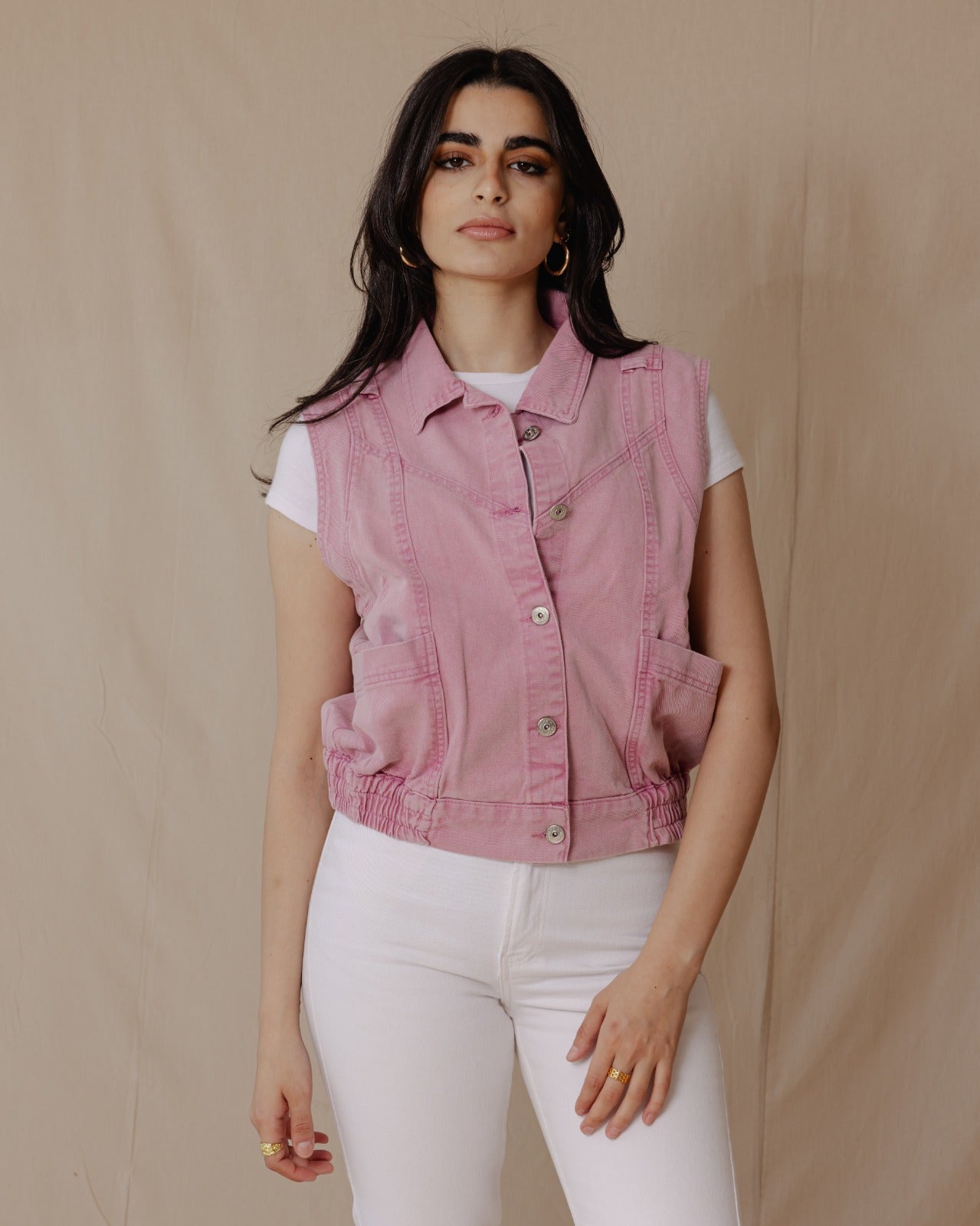 Gewaschene Jeans weste Pink