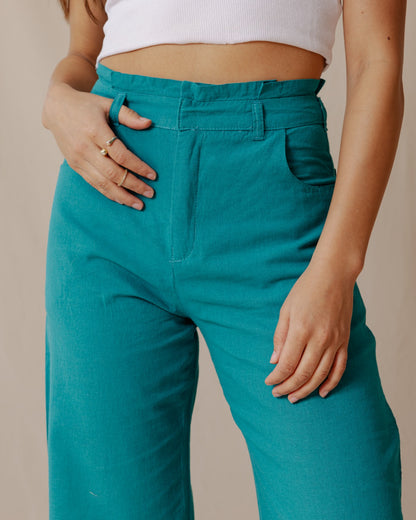 Relaxed Linen Pants Turquoise