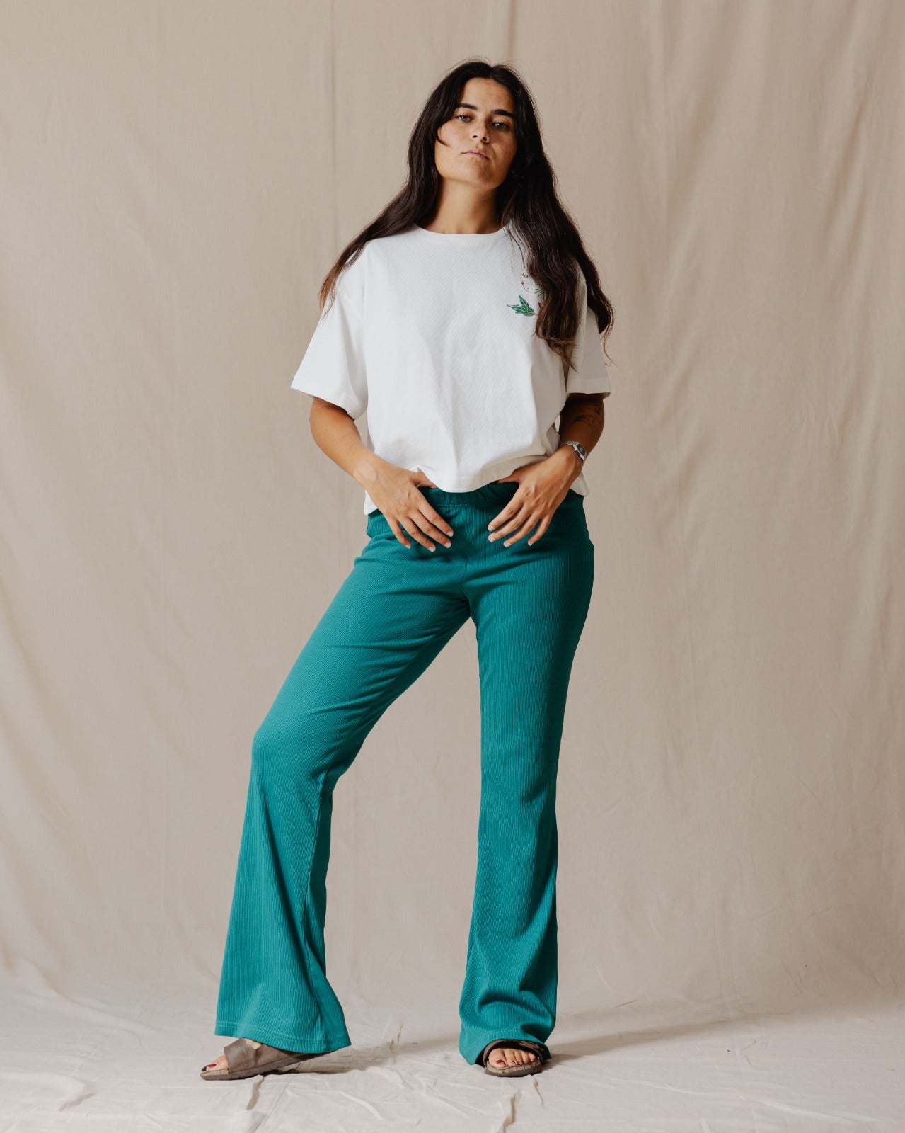 Flare Pantalones Acanalados en Teal