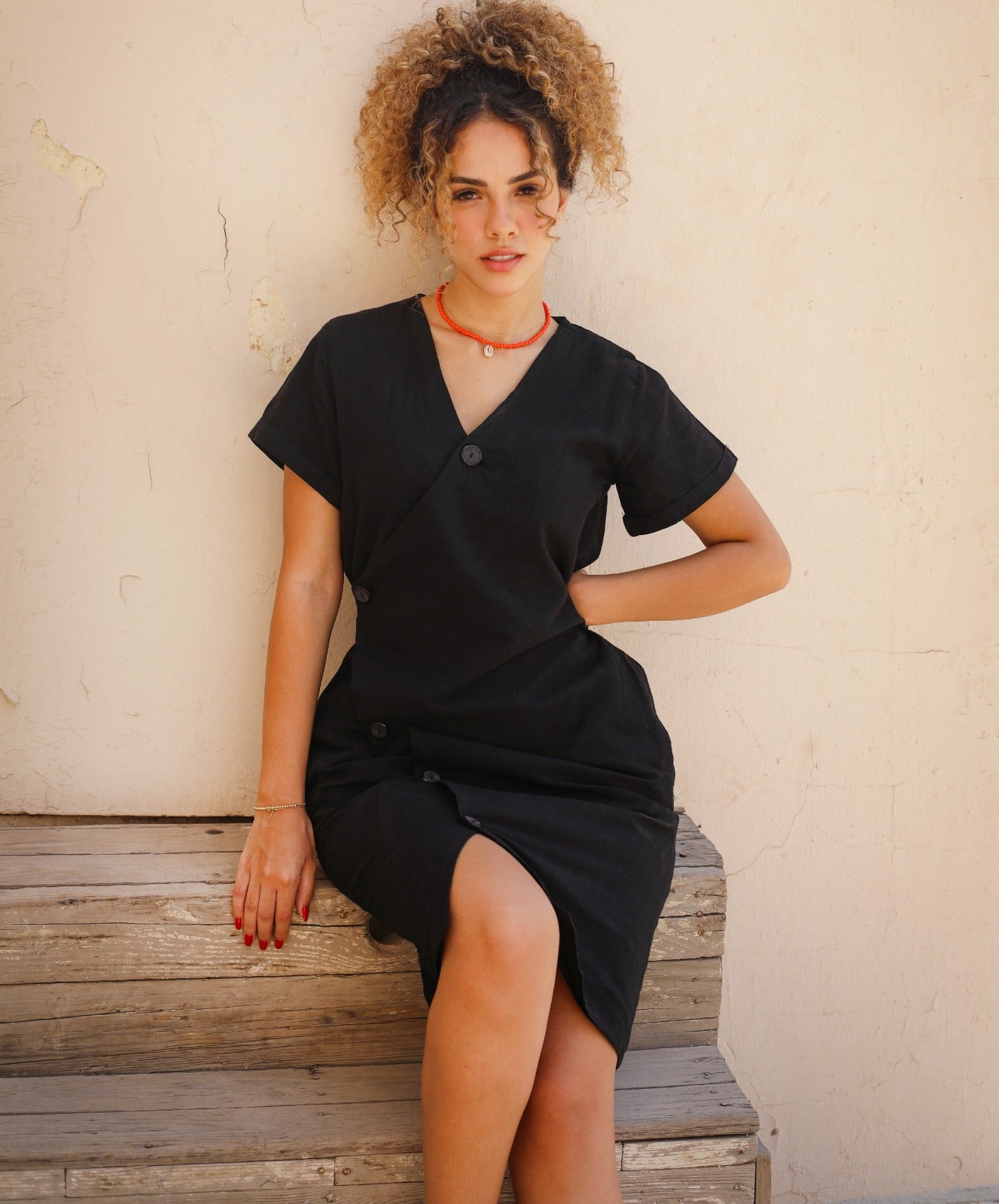 Resort Linen Dress Black