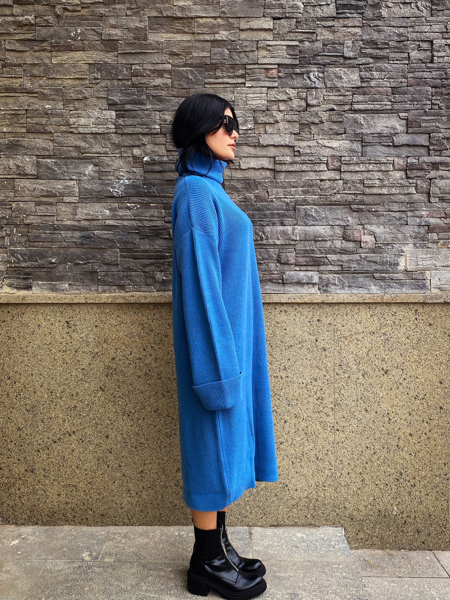 Robe en tricot chaud bleu