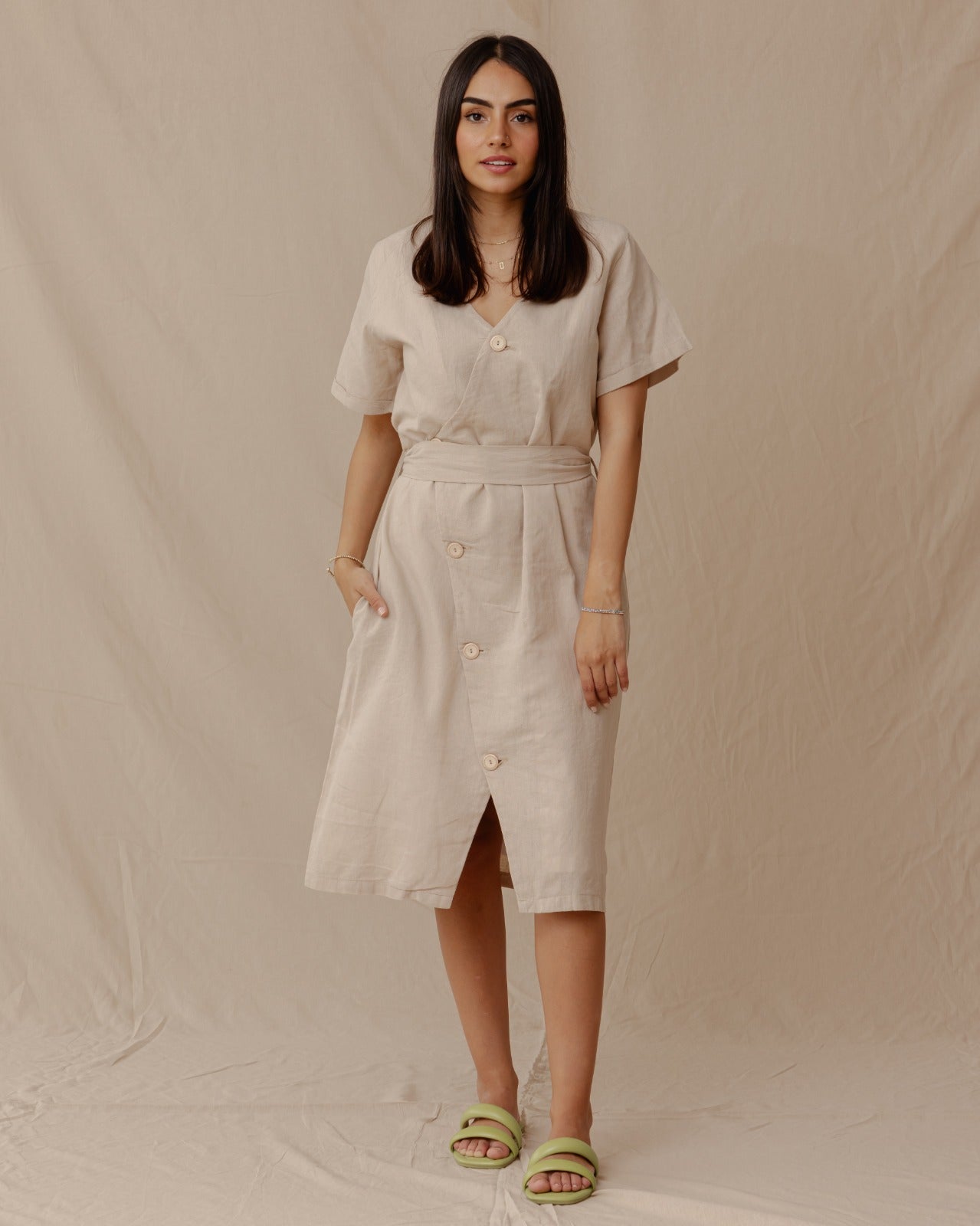 Resort Linen Dress Beige