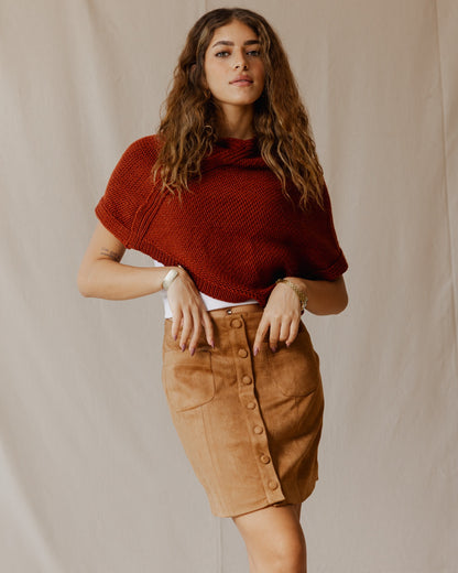 Suede Buttoned Mini Skirt Havane