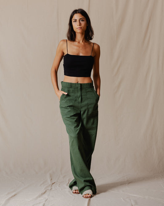 Pantaloni di lino classici verde oliva