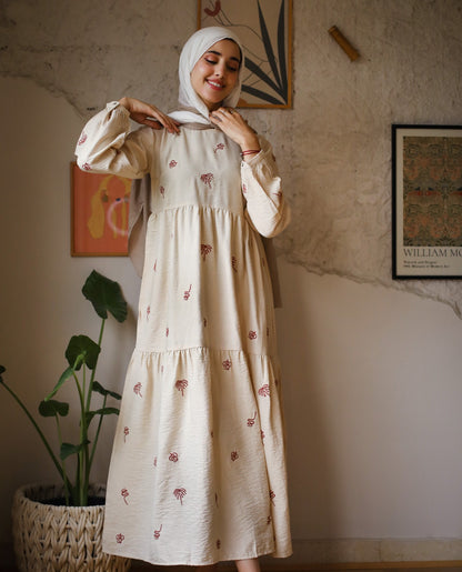 Robe Brodée de Palmier Étoilé Blanc Cassé