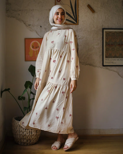 Robe Brodée de Palmier Étoilé Blanc Cassé