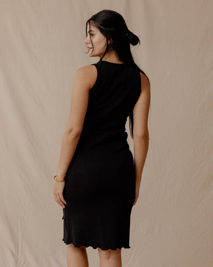 Drawstring Fitted Dress Black