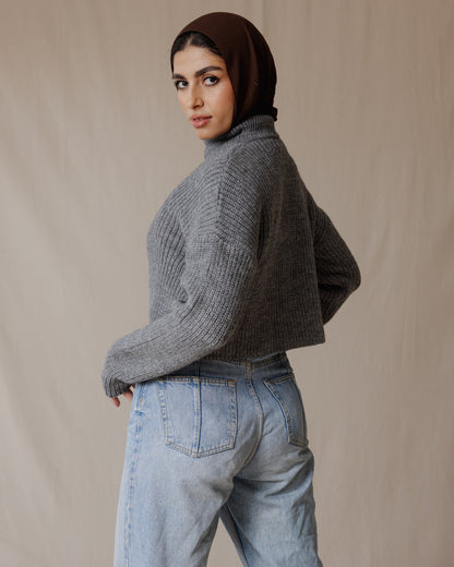 High Neck Cropped Pullover Grey