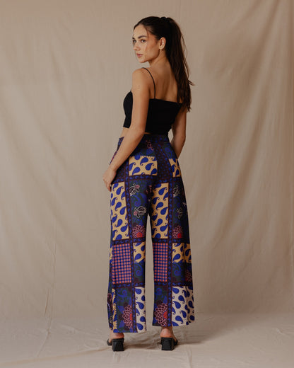 Paisley Patchwork Pants Black X Blue