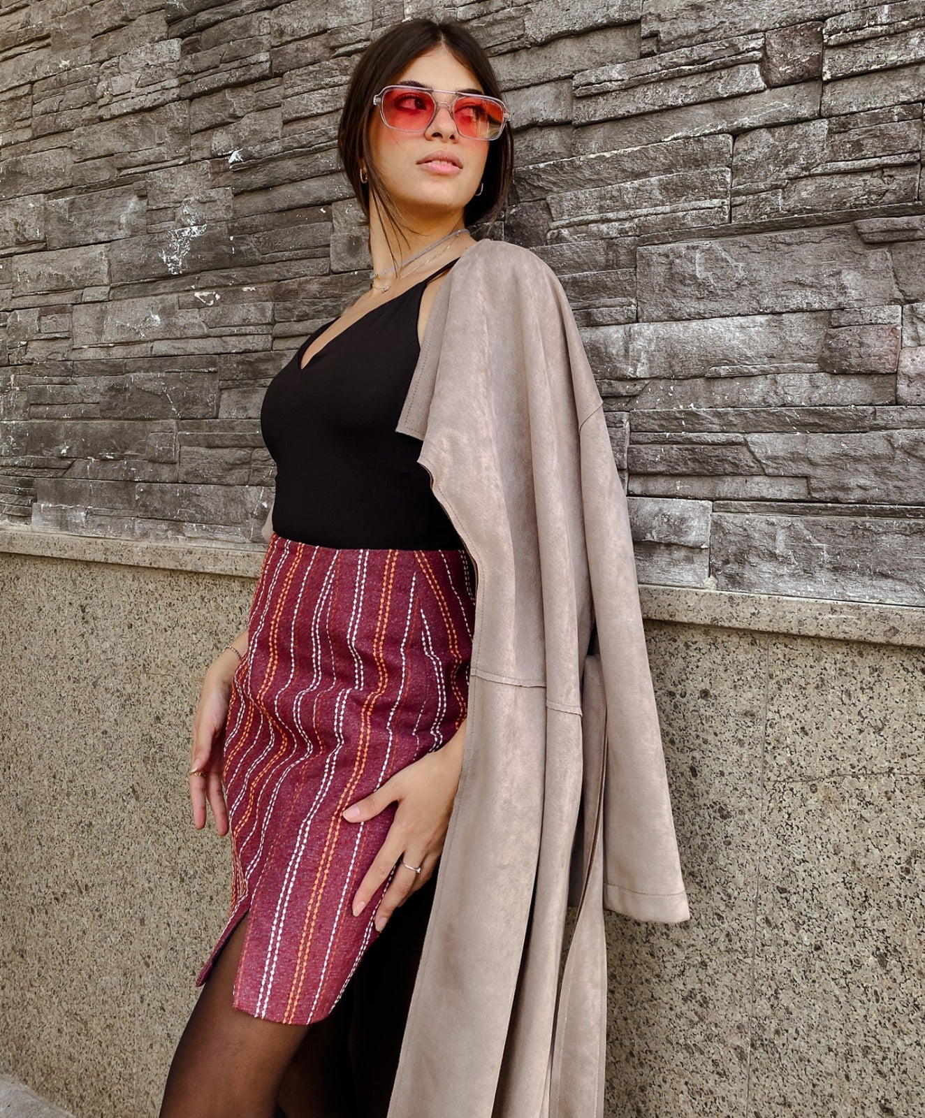 Burgundy Grace Knee Length Skirt