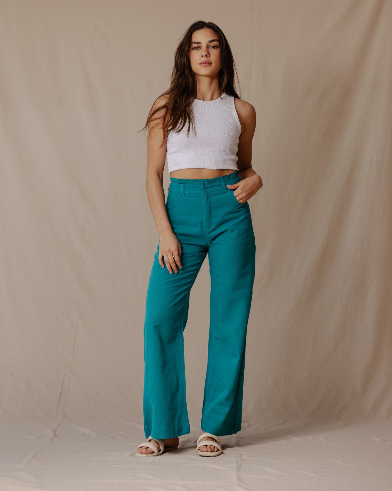 Relaxed Linen Pants Turquoise