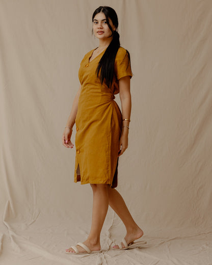 Resort Linen Dress Mustard