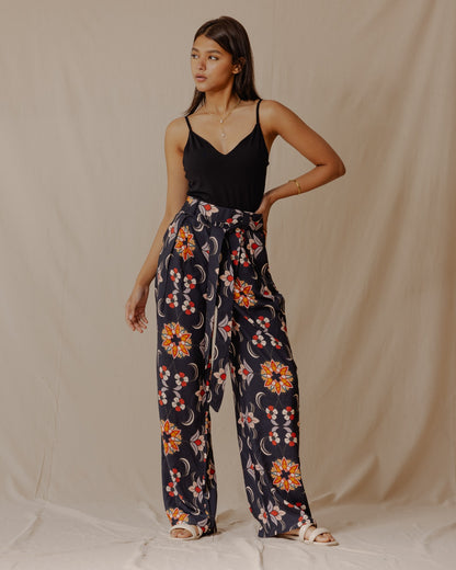 Pantalon Coton Rose Damassé Noir